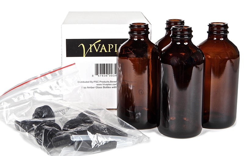 Vivaplex  4  Large  8 oz  Empty  Amber Glass Bottles with Black Lotion Pumps - Image 3